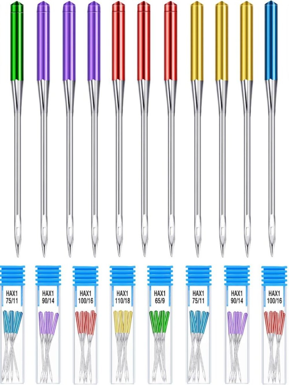 30 Pcs Universal Sewing Machine Needles, 5 Sizes, Bright Color